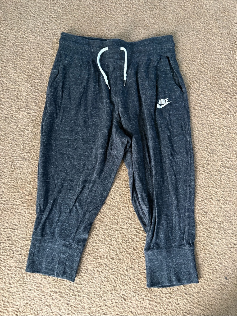 Nike Kids Charcoal Gray Jogger Capri Pants with White Drawstring